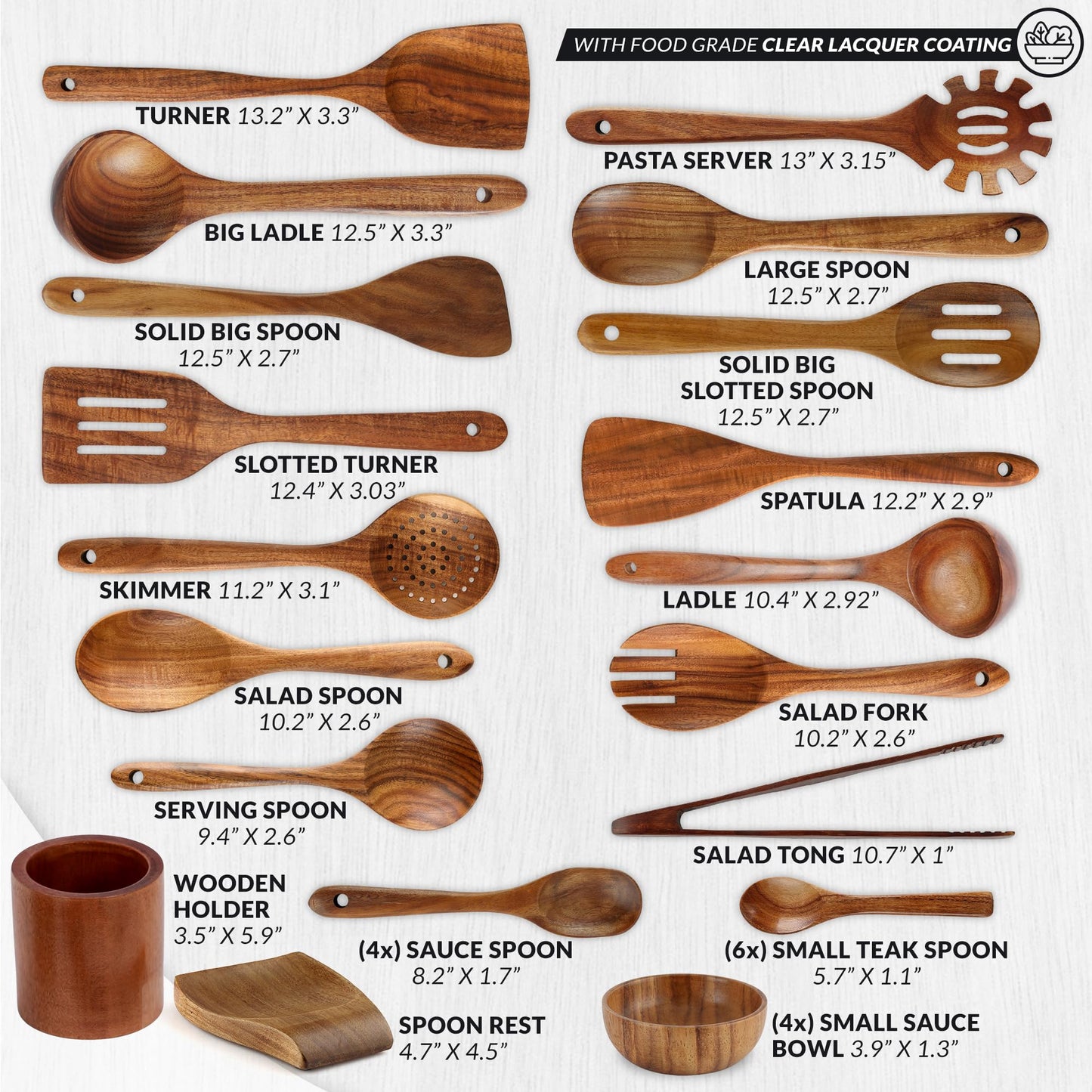 ***Zulay Kitchen 30-Piece Teak Wooden Utensils for Cooking - Natural Teak Utensil Set with Premium Gift Box - Non-Stick Wooden Spoons for Cooking - Kitchen Gift Set - Comfortable Grip Wooden Utensil Set