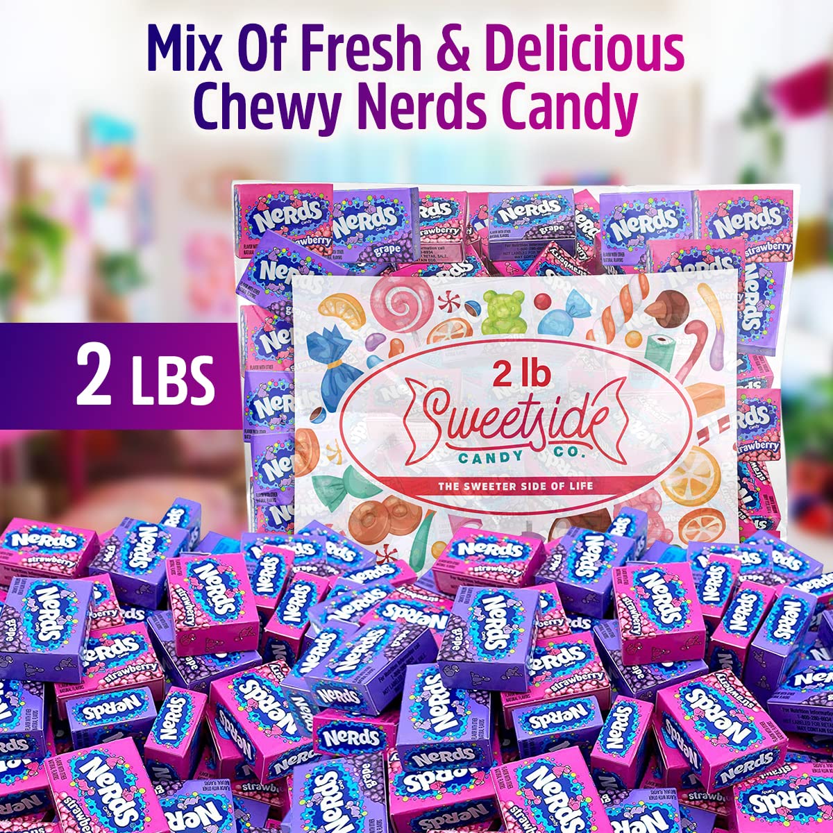 Paquete de 2 libras de caramelos Nerds a granel: minicajas Nerds de caramelos duros de uva y fresa, Nerds a granel, minicajas Nerds de caramelos: deliciosos caramelos envueltos individualmente para Pascua, niños y fiestas de oficina