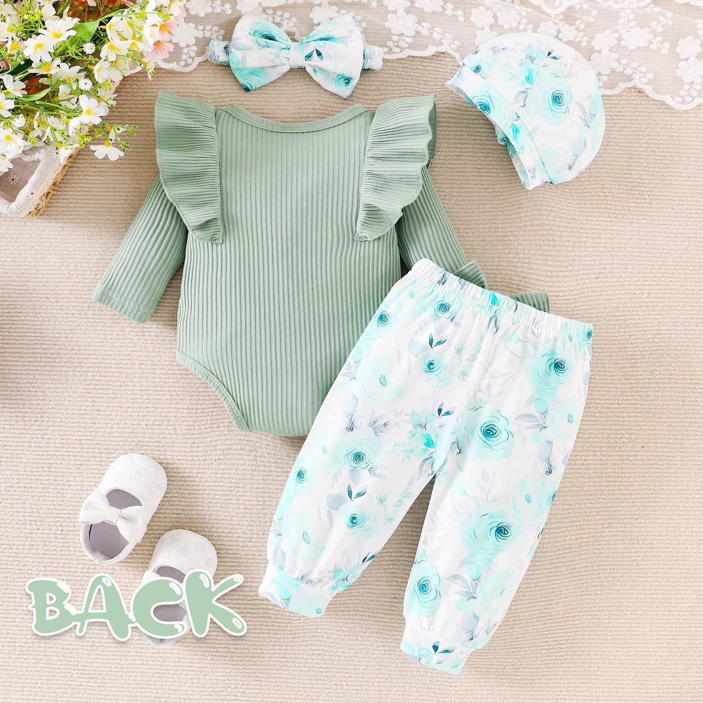 GDTOGRT Baby Girl Clothes Infant Newborn Outfits Romper Pants Cute Bow Headband Hat Sets Clothing for Baby Girls 0-3 Months