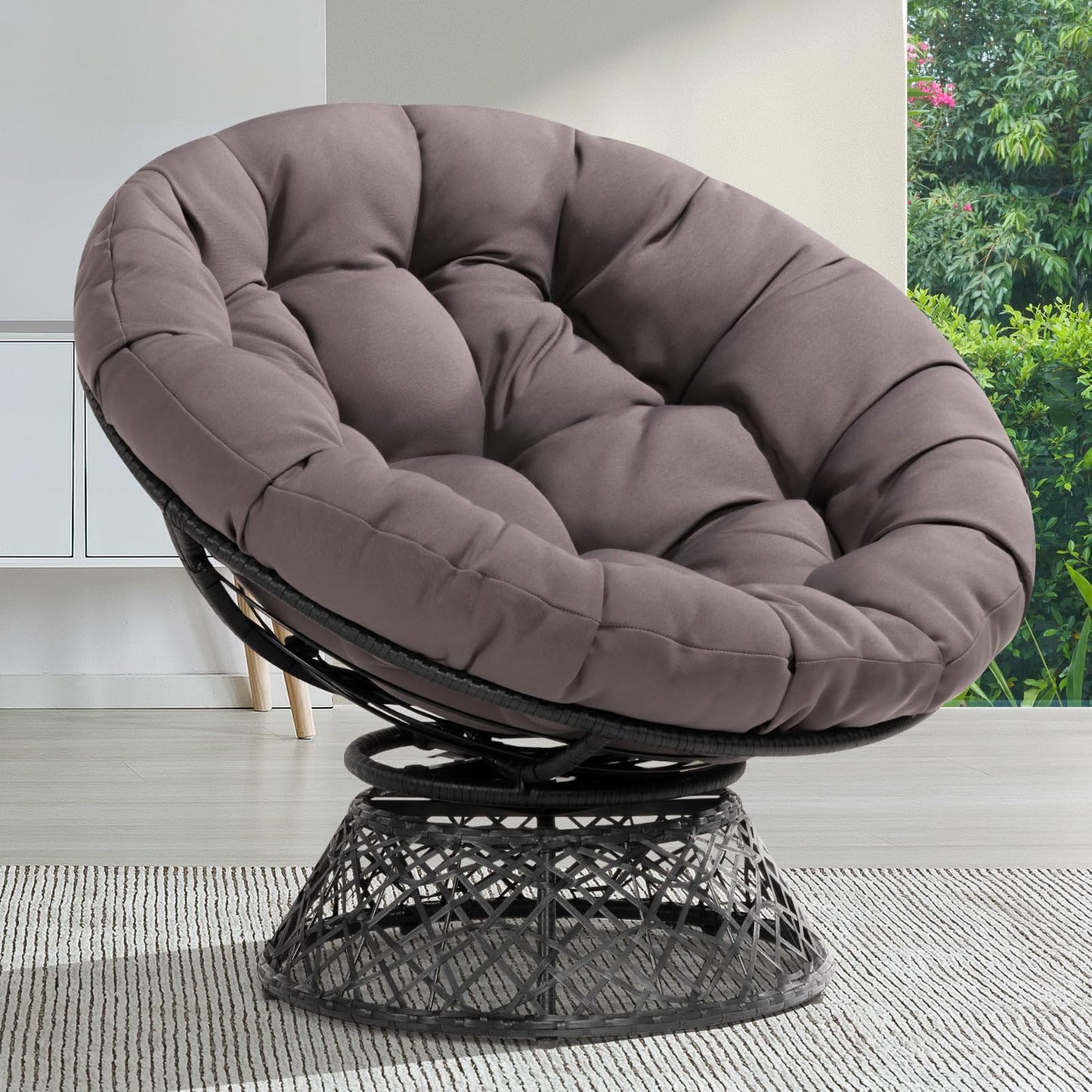 Silla Bme Papasan, cuarzo ahumado, base negra