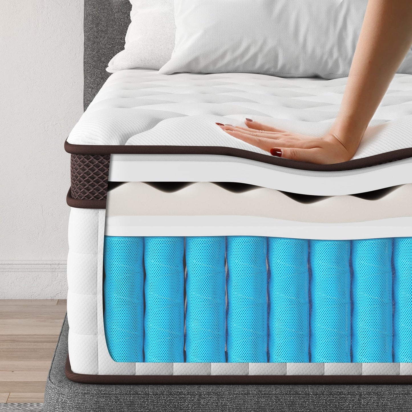 Kescas Twin Mattress, 10 Inch Hybrid Mattress with Memory Foam & Heavier Coils, Ergonomic Design for Pressure Relief