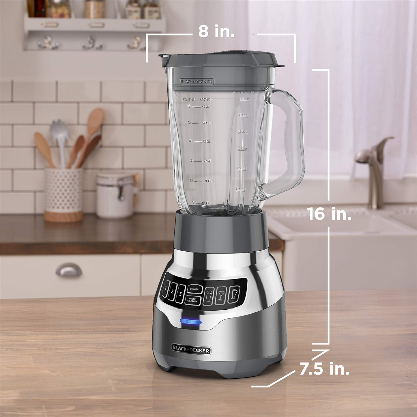 BLACK+DECKER PowerCrush Digital Blender with Quiet Technology, Stainless Steel, BL1300DG-T