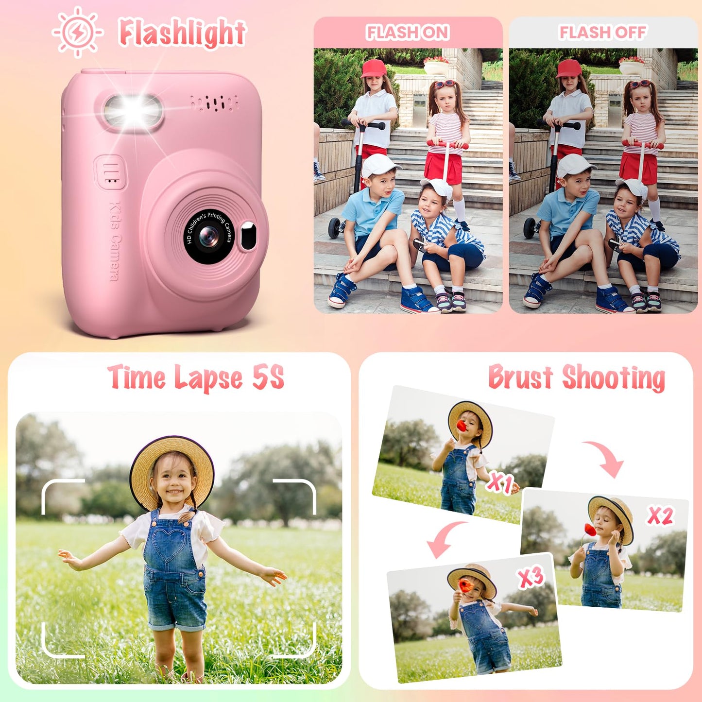 ***Instant Print Camera for Kids, 3.0" HD 32MP Kids Camera 1080P Digital Camera with 3 Rolls of Printer Paper, Toddler Camera Birthday Gifts Toy for 3-12 Year Old Girls Boys with 32GB SD Card-Pink