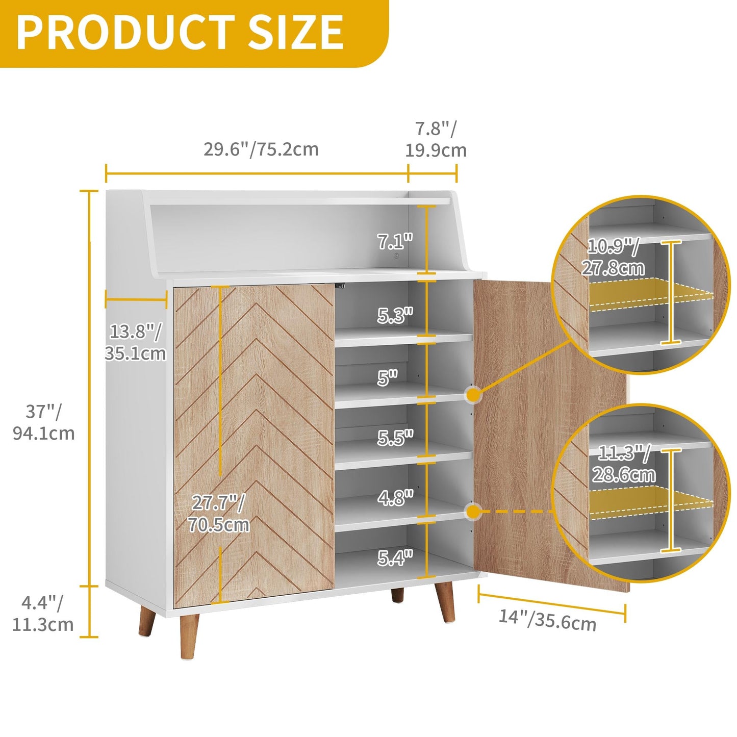 DWVO Shoe Cabinet with Doors, 5-Tier Shoe Cabinet Storage for Entryway, Large Capacity Wooden Shoe Storage Cabinet, Shoe Rack Organizer for Entryway, Closet, Living Room