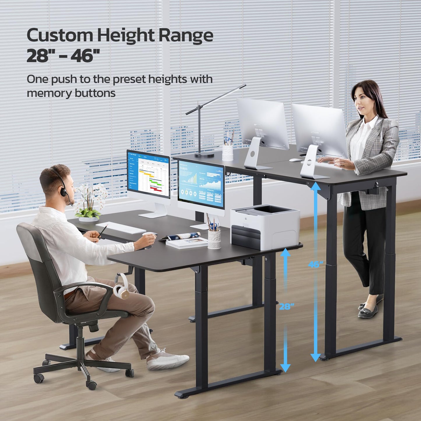 Dripex Standing Desk, 63 x 43 Inch L Shaped Desk, Electric Height Adjustable Dual Motor Sit Stand Desk, Corner Stand Up Desk, Large Computer Workstation for Home Office with 4 Stable Legs