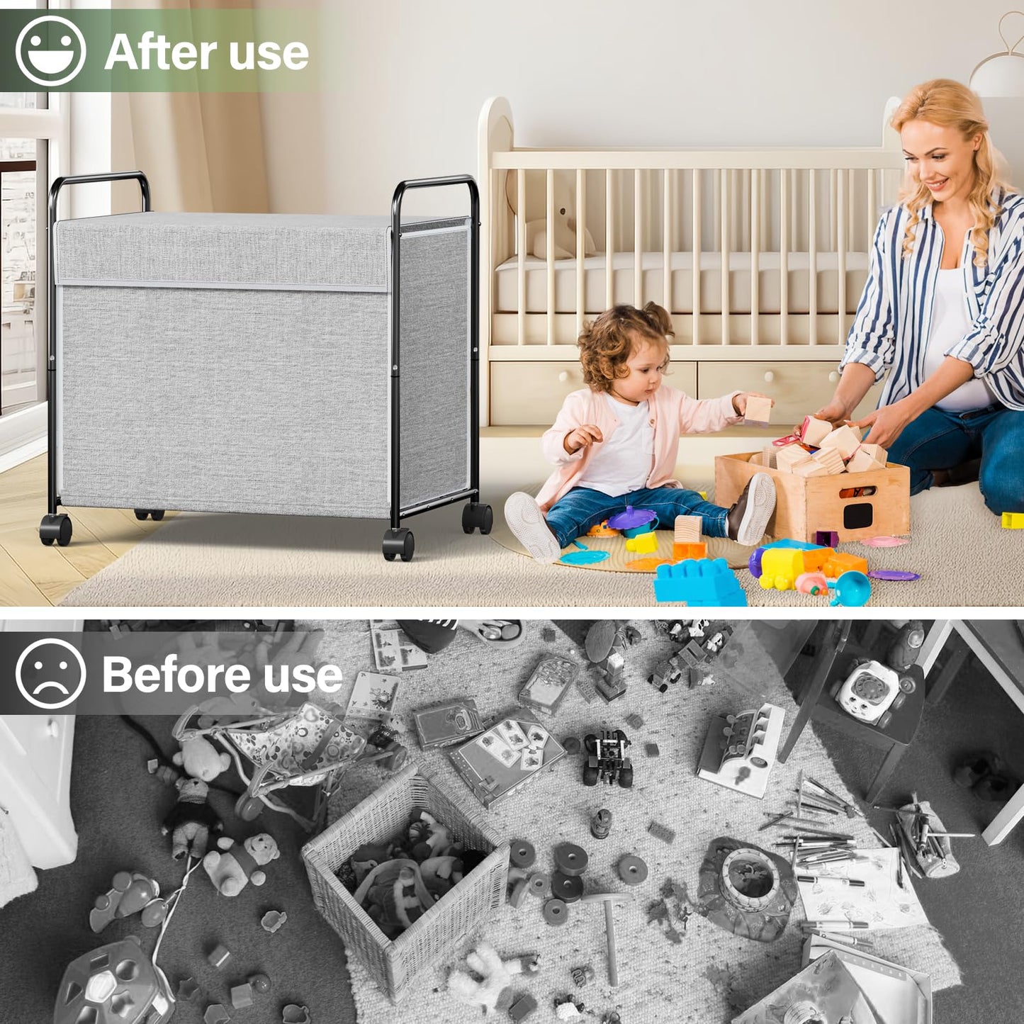 Aratan - Baúl de juguetes para niños, gran capacidad de 117 l, con ruedas de 360°, organizador de juguetes con tapa, contenedor de juguetes para niños, niñas y niños, ropa, sala de juegos, guardería, dormitorio, sala de estar (gris).