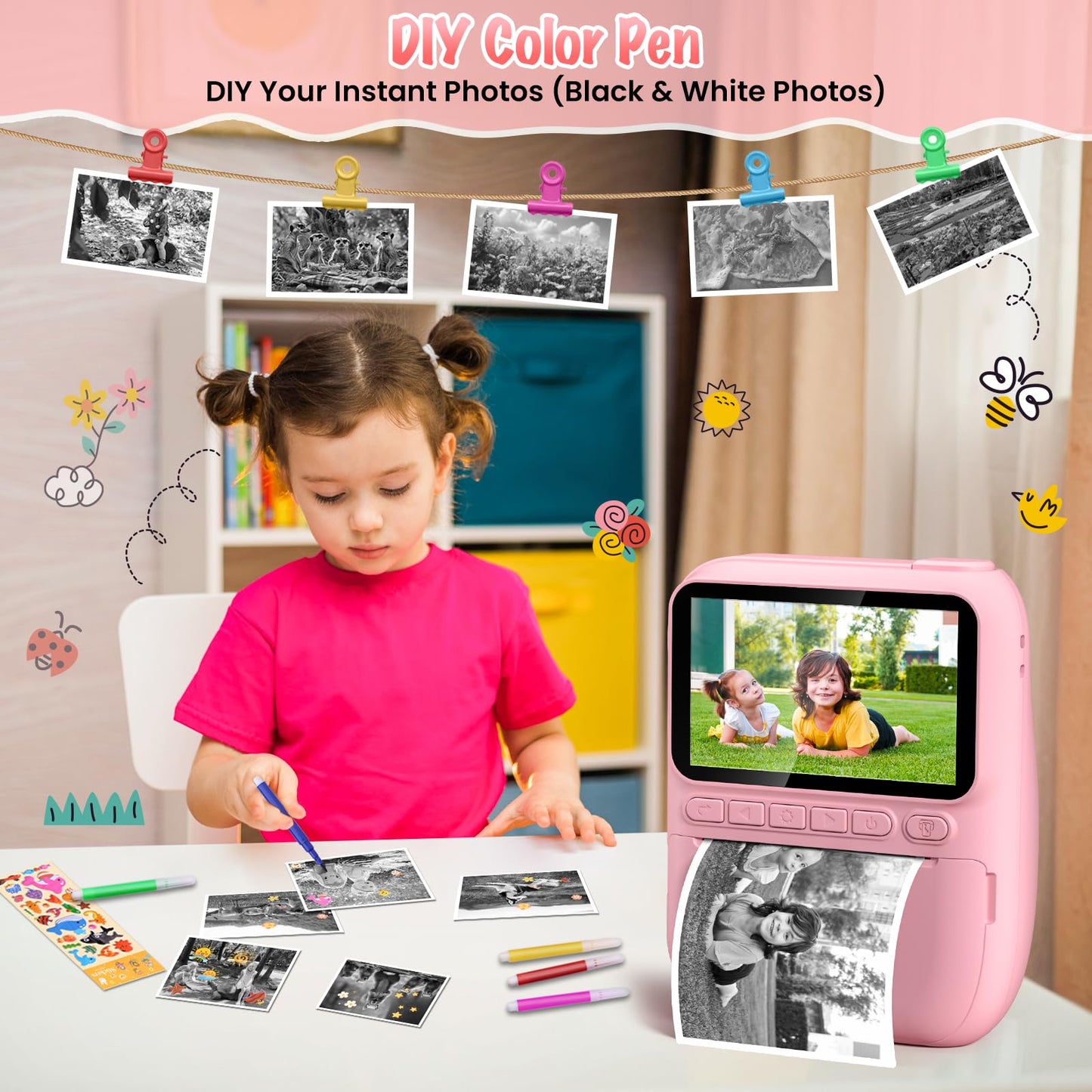 ***Instant Print Camera for Kids, 3.0" HD 32MP Kids Camera 1080P Digital Camera with 3 Rolls of Printer Paper, Toddler Camera Birthday Gifts Toy for 3-12 Year Old Girls Boys with 32GB SD Card-Pink