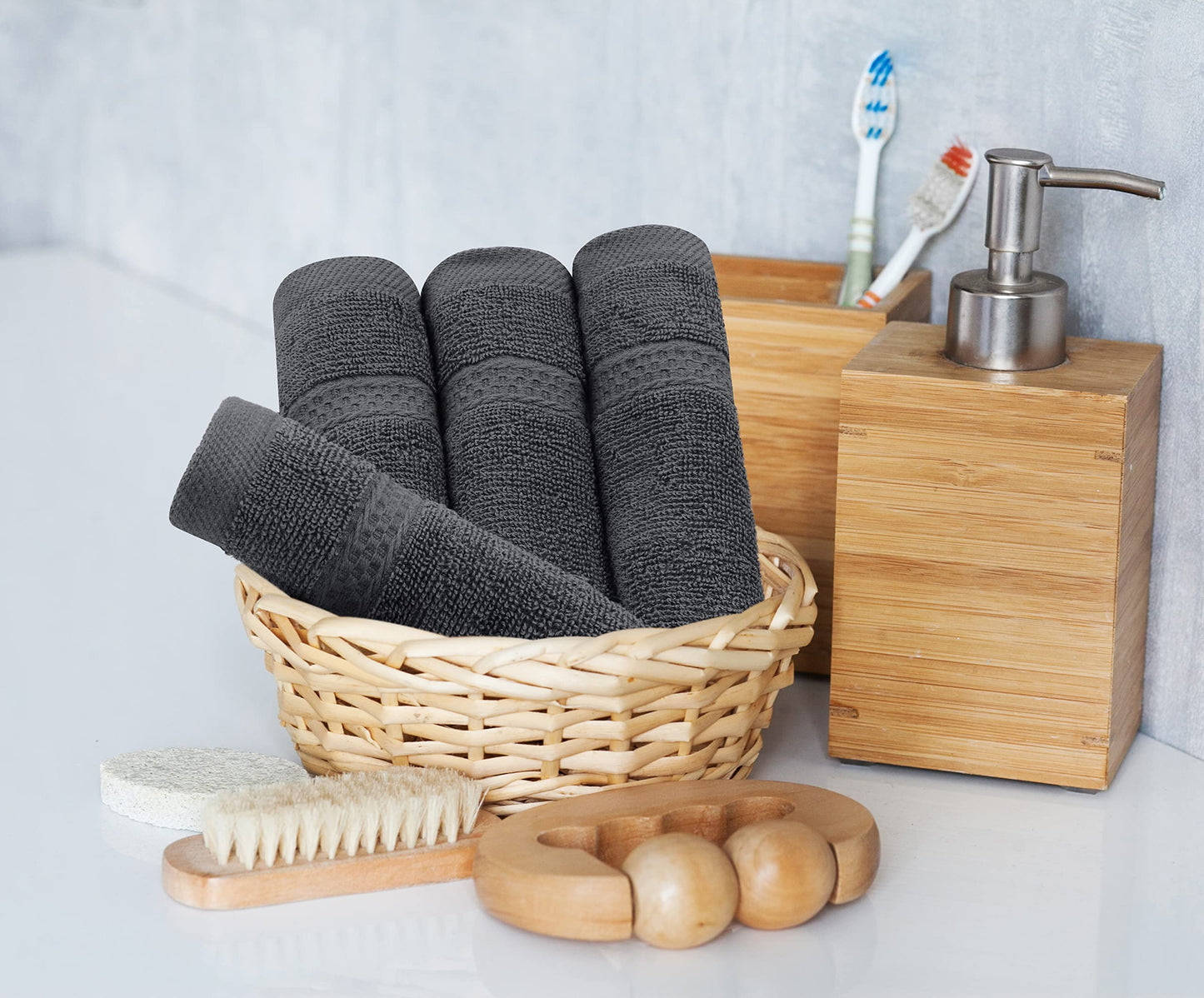 Utopia Towels 8-Piece Premium Towel Set, 2 Bath Towels, 2 Hand Towels, and 4 Wash Cloths, 600 GSM 100% Ring Spun Cotton Highly Absorbent Towels for Bathroom, Gym, Hotel, and Spa (Grey)