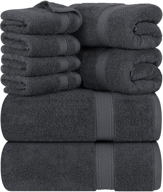 Juego de toallas premium de 8 piezas de Utopia Towels, 2 toallas de baño, 2 toallas de mano y 4 paños de lavado, toallas de algodón hilado en anillo 100 % de 600 g/m², altamente absorbentes para baño, gimnasio, hotel y spa (gris)