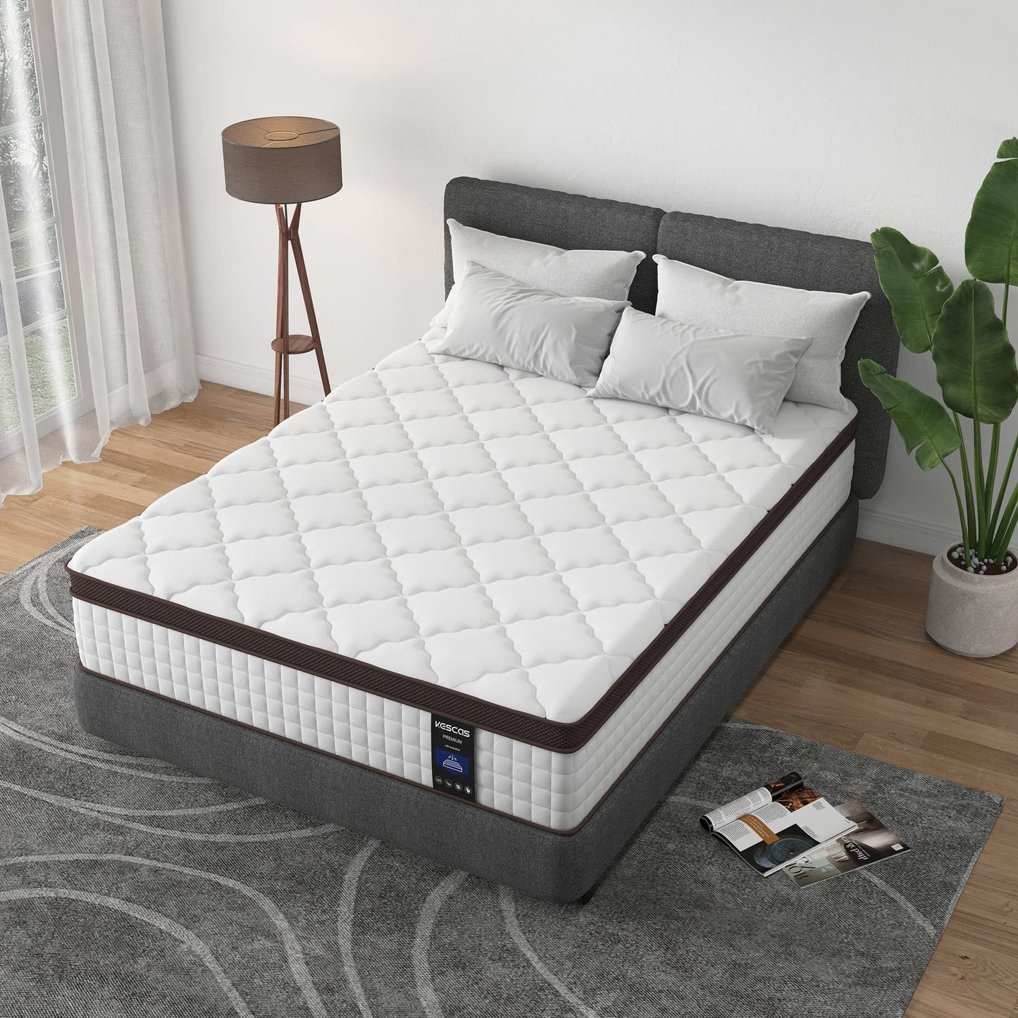 Kescas Twin Mattress, 10 Inch Hybrid Mattress with Memory Foam & Heavier Coils, Ergonomic Design for Pressure Relief