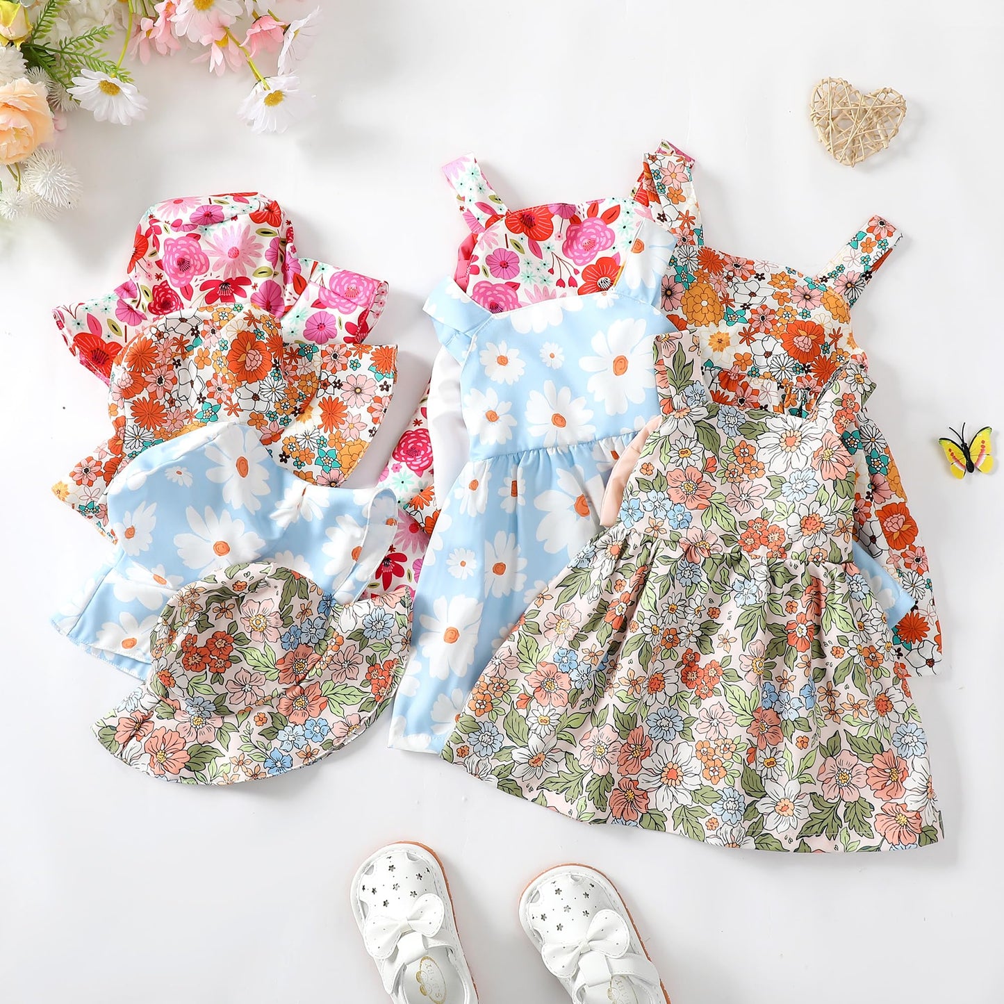 Baby Girl Dress Summer Outfits Baby Clothes for Girls 1 Year Old Boho Halter Sleeveless Dresses Blue Daisy Sundress 12-18 Month Girl Clothes