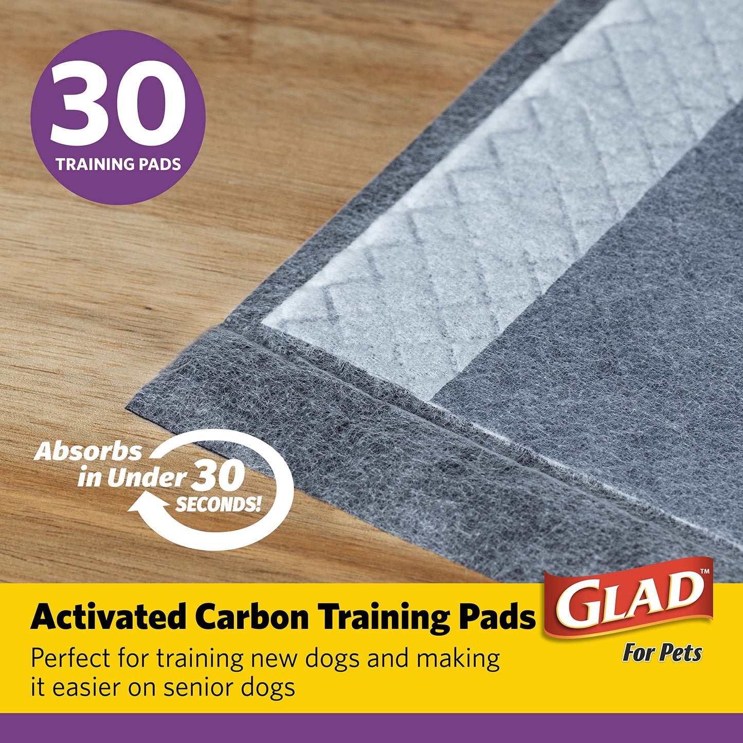 Almohadillas de carbón para cachorros Glad for Pets de tamaño gigante | Almohadillas de entrenamiento negras que ABSORBEN y neutralizan la orina al instante