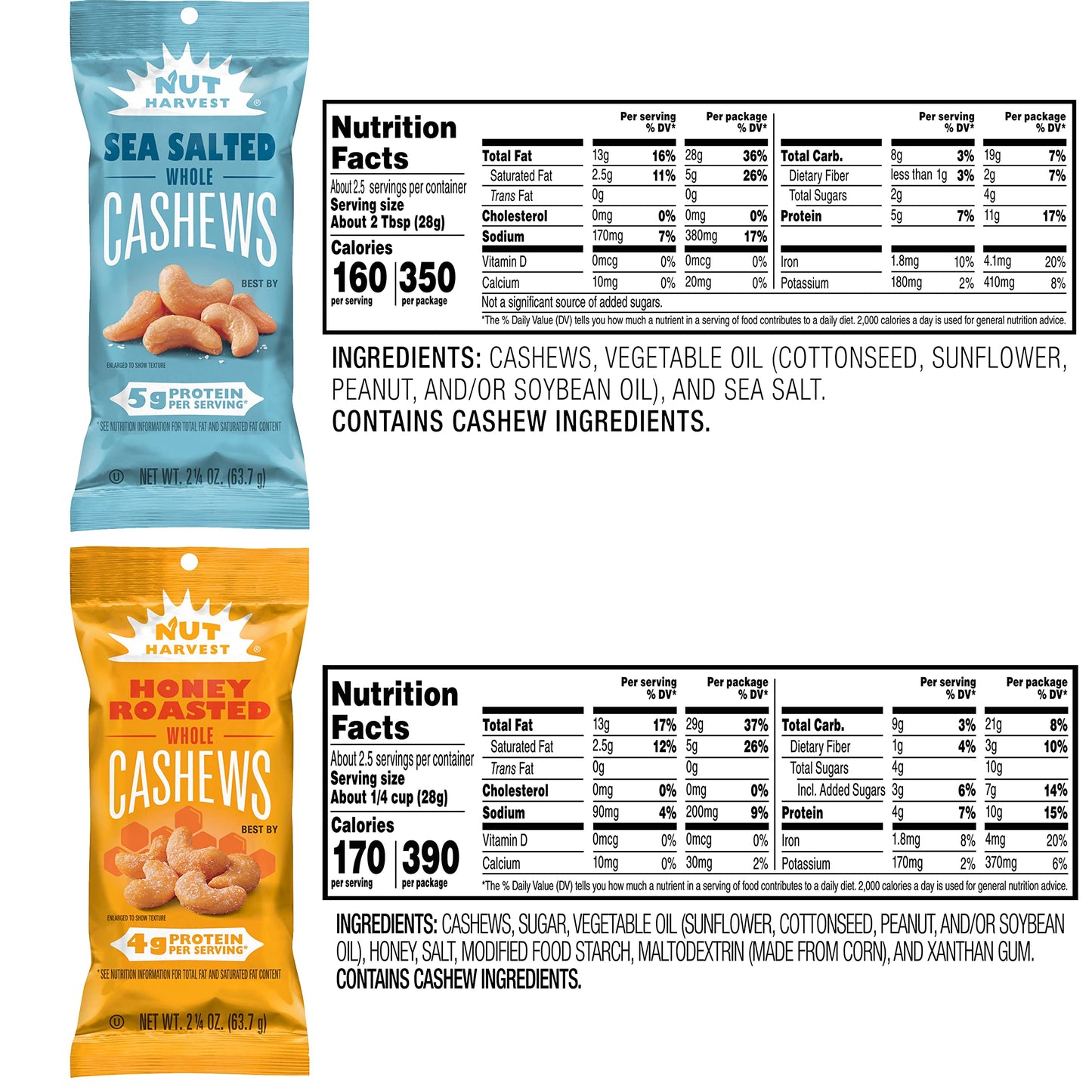 Nut Harvest, Sweet & Salty Cashews Variety Pack, 2.25 Ounce (Pack of 16)