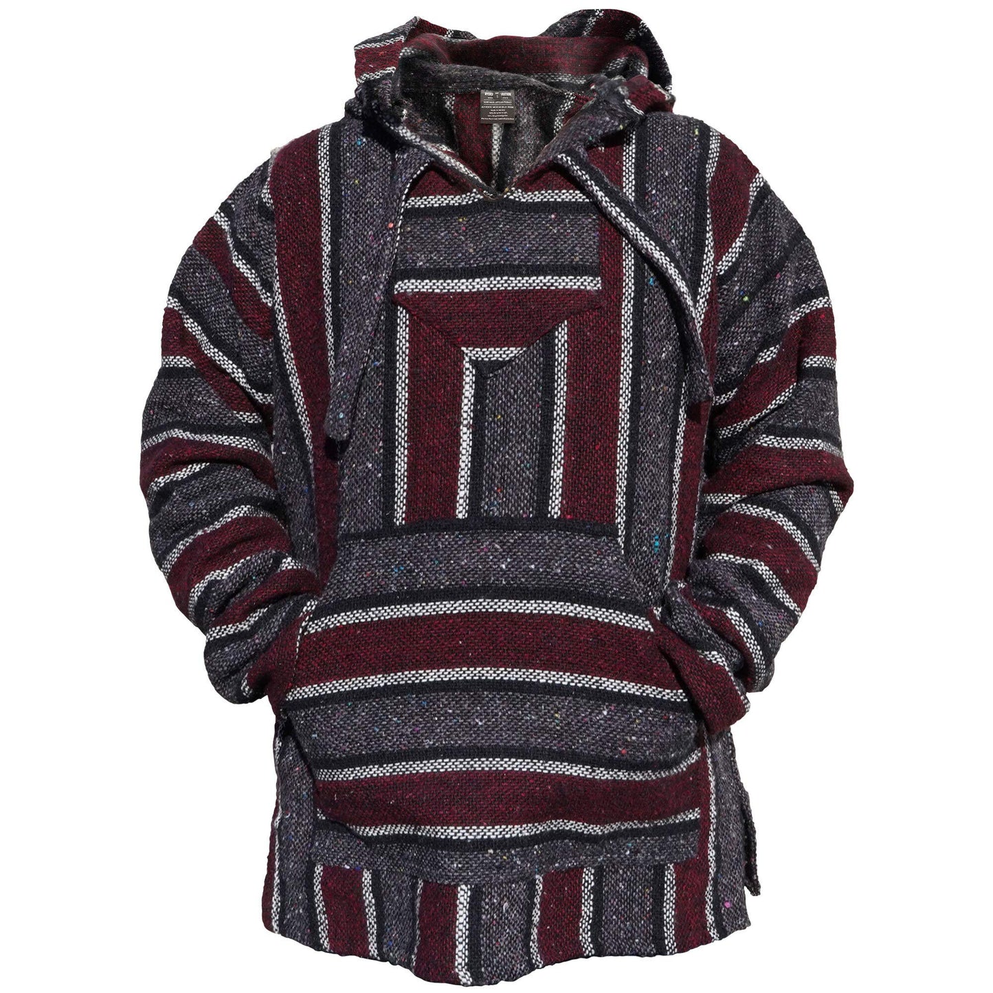 ***Authentic Mexican Baja Hoodie - Woven Pullover Sweater Jacket Raspberry