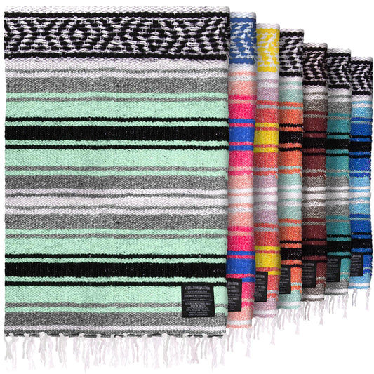 ***Authentic Extra Large Mexican Blanket (70"x50") - Handwoven Yoga Blanket, Serape Blanket - Artisanal Falsa Blanket, Beach Blanket, Camping Blanket, Picnic Blanket, Outdoor Blanket (Aqua Green)