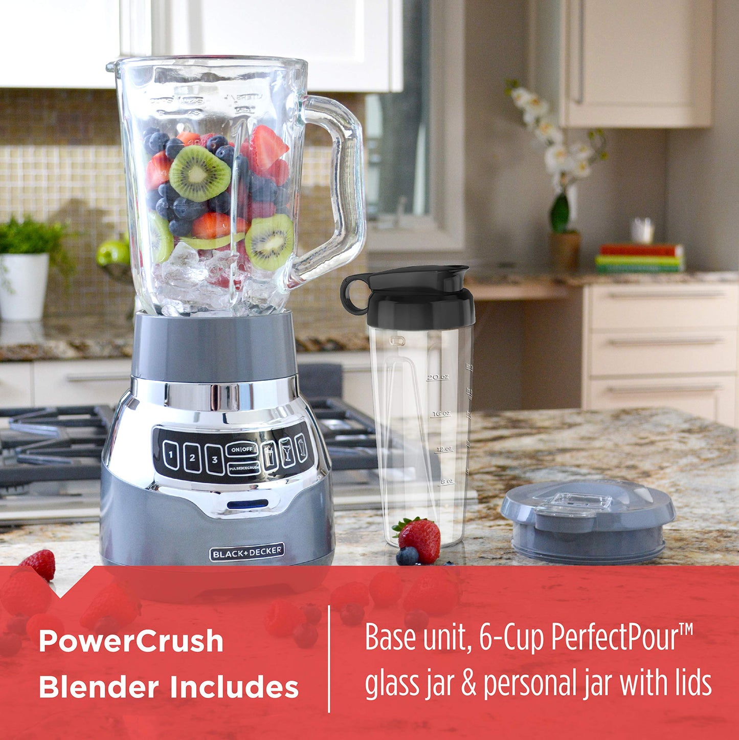 BLACK+DECKER PowerCrush Digital Blender with Quiet Technology, Stainless Steel, BL1300DG-T