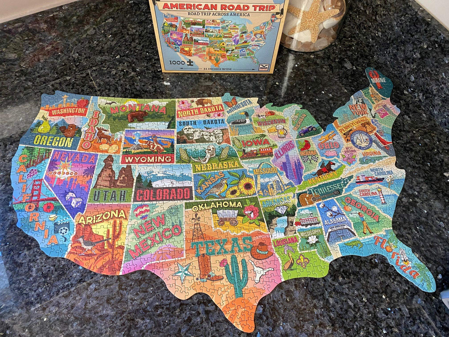 TDC Games US Map Puzzle Great American Roadtrip with Individual States, 1000 Piece Jigsaw Puzzle for Kids and Adults, Large America Shaped Educational Puzzle, Challenging Puzzle Map of USA