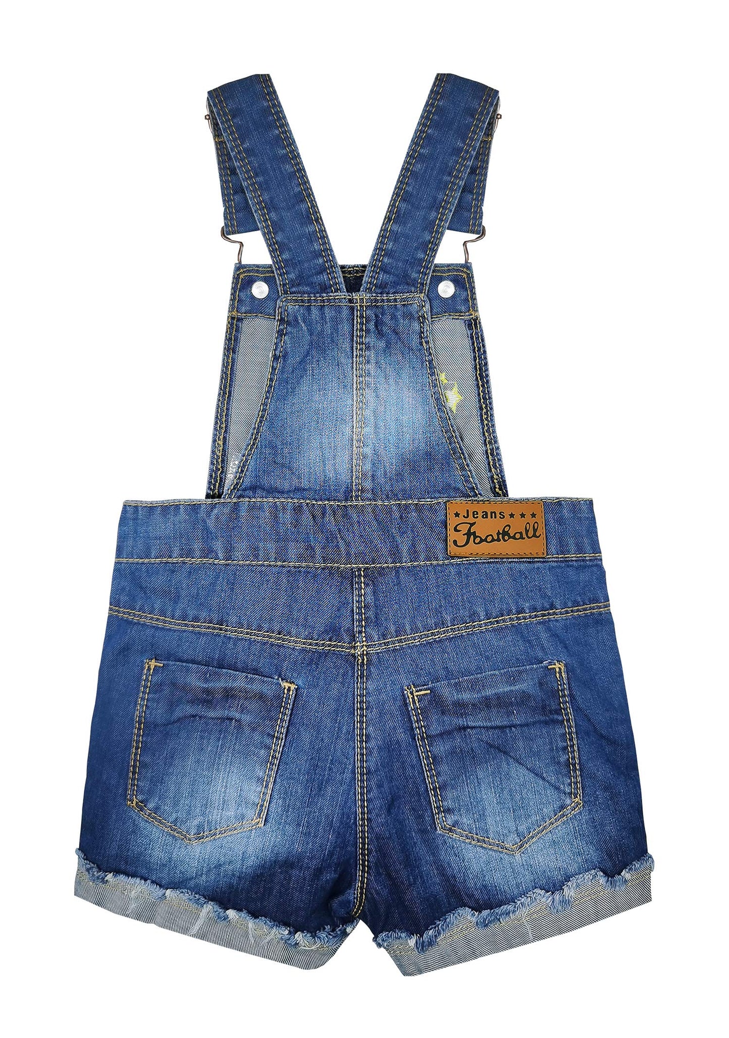 KIDSCOOL SPACE Baby & Little Girls Rainbow Animal Embroidered Cuffed Fringe Bottom Denim Shortalls,Blue,3-4 Years