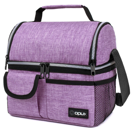 opux Lunch Bag Women Insulated, Adult Lunch Box Cooler, Lunch Box for Men, Dual Compartment Lunchbox for Work, Leakproof Double Decker Lunch Bag, Soft Lunch Pail Tote Girls Boys Kids School, Purple