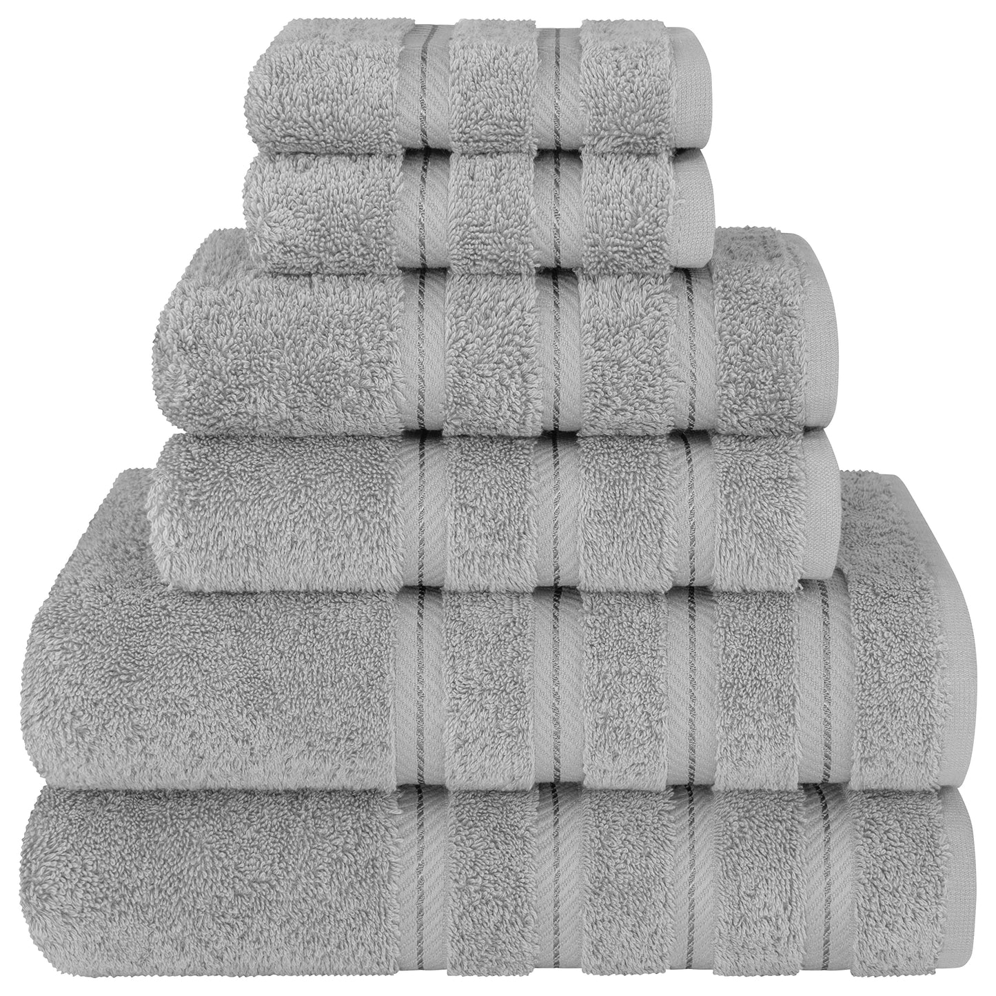 Juego de toallas de lujo American Soft Linen de 6 piezas, 2 toallas de baño, 2 toallas de mano y 2 paños, toallas turcas 100 % algodón para baño, juegos de toallas de color gris claro