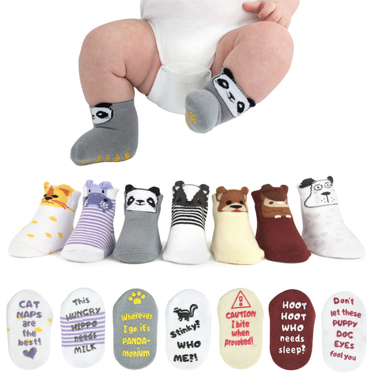 Juego de regalo de calcetines para bebé ZIRI &amp; ZANE: 7 pares únicos, lindos y divertidos regalos unisex para recién nacidos para baby showers y registros