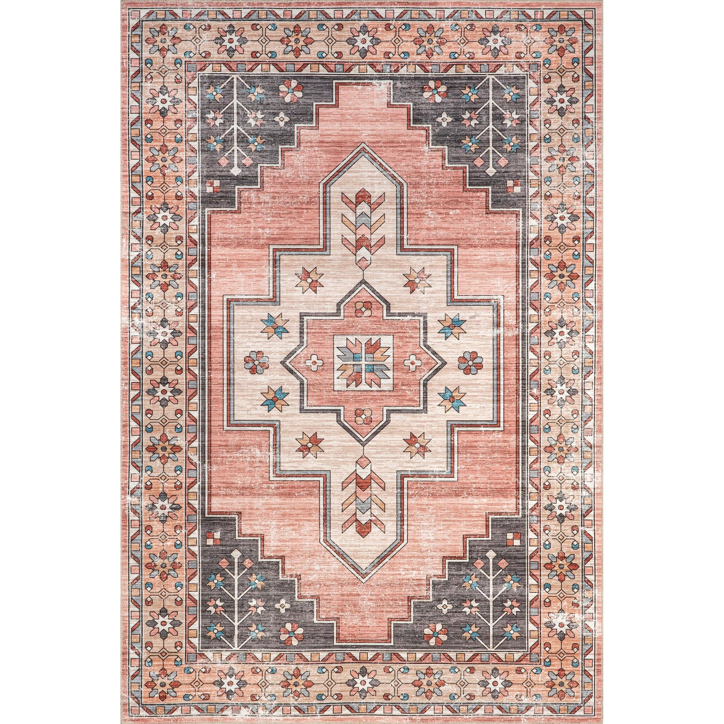 nuLOOM Rugs USA x Lauren Liess Laurel Medallion Machine Washable Area Rug, 4x6, Blush